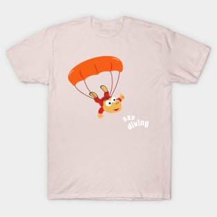 cartoon illustration of skydiving with litlle dinosaur T-Shirt